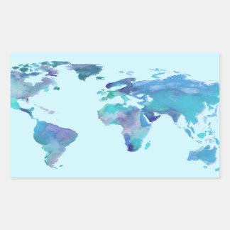 Adesivo Retangular Mapa do Mundo Azul da Aquarela