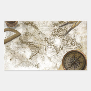 Adesivo Retangular Mapa do mundo e ferramentas do vintage
