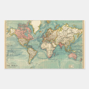 Adesivo Retangular Mapa do Mundo Vintage