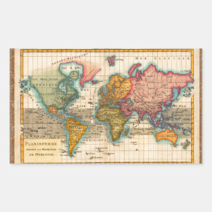 Adesivo Retangular Mapa do Mundo Vintage