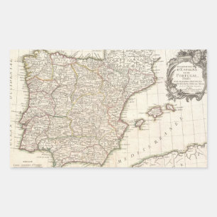 Adesivo Retangular Mapa do vintage da espanha (1775)