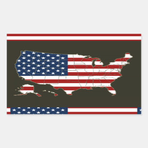 Adesivo Retangular Mapa dos EUA com bandeira americana