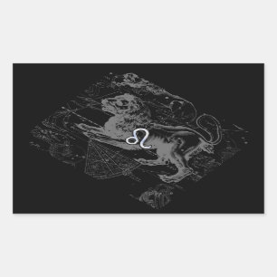 Adesivo Retangular Mapa Hevelius 1690 do zodíaco de Leo do estilo do