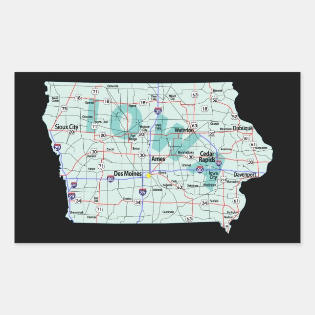 Adesivo Retangular Mapa Interestadual de Iowa (Frente)