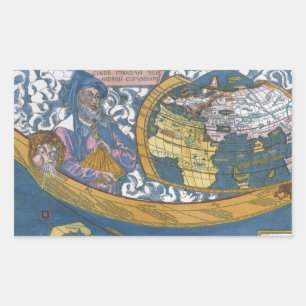 Adesivo Retangular Mapa Mundial Antigo com Cláudio Ptolomeu, 1507