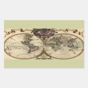 Adesivo Retangular Mapa mundial antigo de Guillaume de L'Isle, 1720