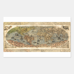 Adesivo Retangular Mapa Mundial Atlas Vintage Continentes Históricos