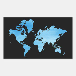 Adesivo Retangular Mapa Mundial Azul Minimalista Arte Aquarela