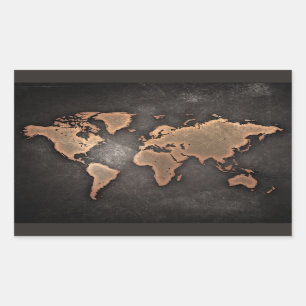 Adesivo Retangular Mapa mundial de couro geográfico castanho