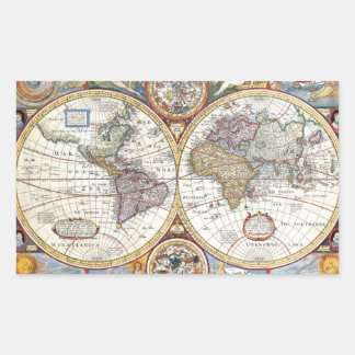 Adesivo Retangular Mapa Mundial do Hemisfério Duplo do Século XVII