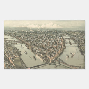 Adesivo Retangular Mapa Pictórico Vintage de Pittsburgh (1902)