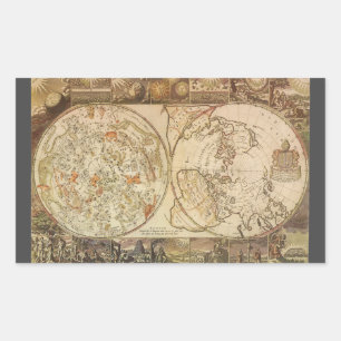 Adesivo Retangular Mapa Planisfério Celeste Vintage por Joseph Moxon