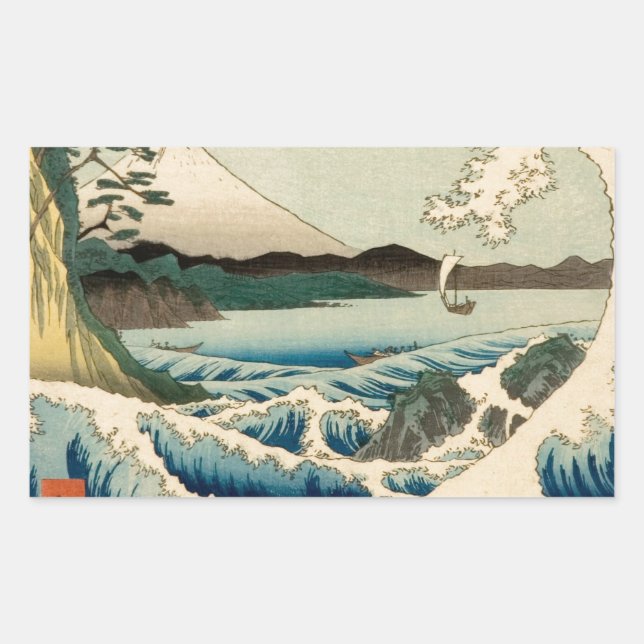 Adesivo Retangular Mar Japonês de Satta Hiroshige Art (Frente)