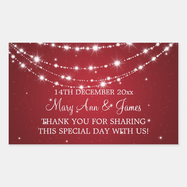 Adesivo Retangular Marca de Favor do Casamento Elegante Vermelho (Frente)