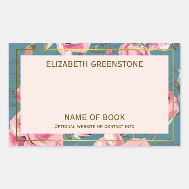 Adesivo Retangular Marcador de Assinatura do Autor do Rosa Vintage (Frente)