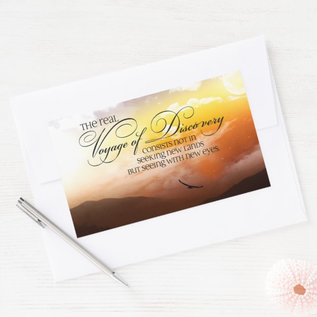 Adesivo Retangular Marcel Proust Inspirational Cotação "Novos olhos" (Envelope)