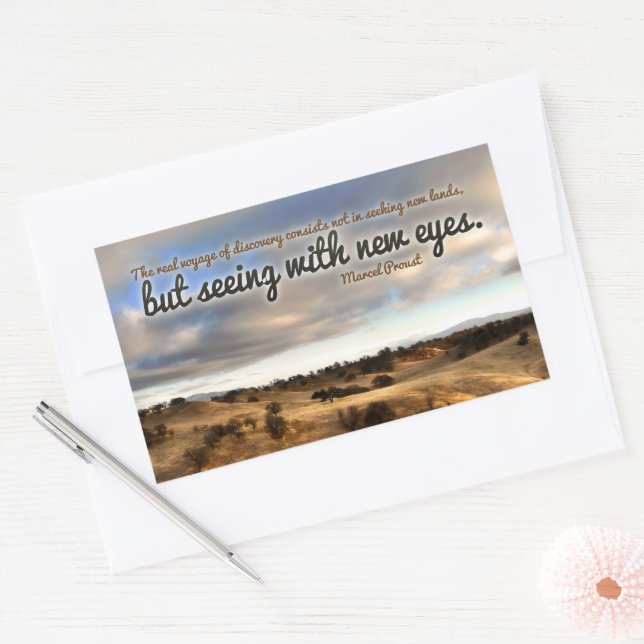 Adesivo Retangular Marcel Proust Inspirational Cotação "Novos olhos" (Envelope)