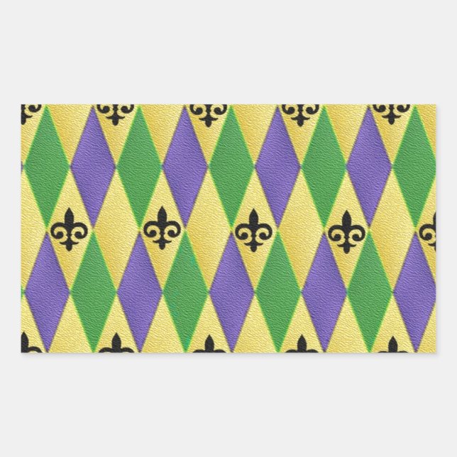 Adesivo Retangular Mardi Gras Harlequin Fleur De Lis (Frente)