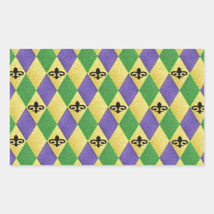 Adesivo Retangular Mardi Gras Harlequin Fleur De Lis