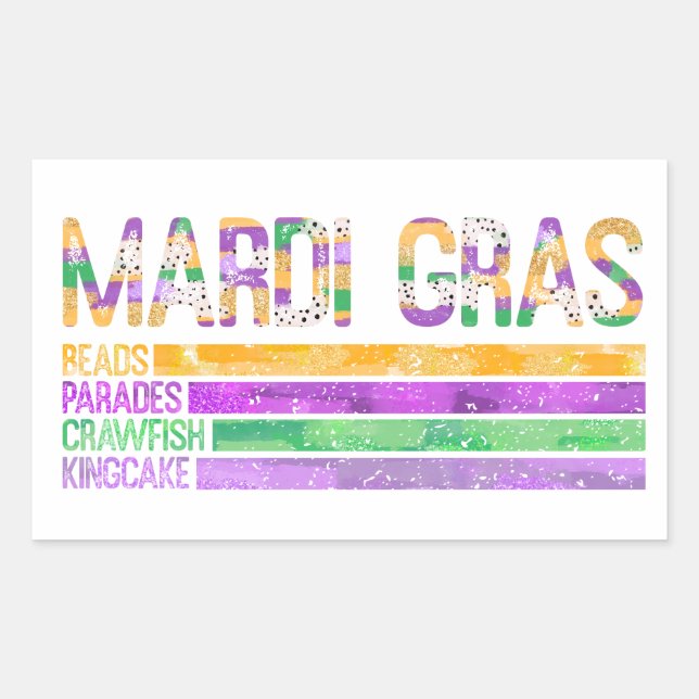 Adesivo Retangular Mardi Gras Miçangas Paradas do Crawfish King Cake (Frente)