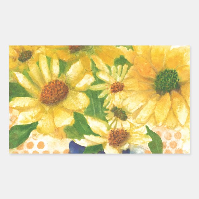 Adesivo Retangular margarida amarela no vaso azul (Frente)