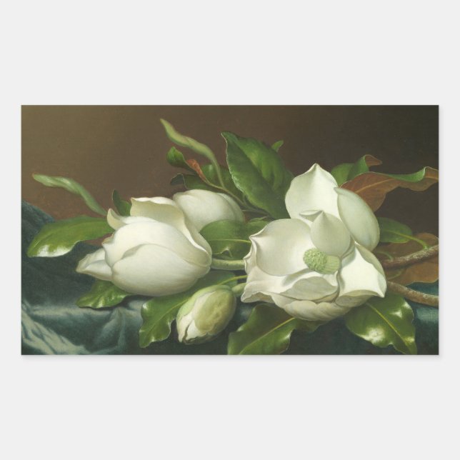 Adesivo Retangular Martin Johnson Heade - Magnolias em Azul Claro (Frente)