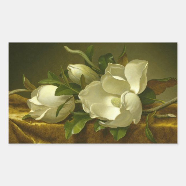 Adesivo Retangular Martin Johnson Heade - Magnolias em Velvet Dourado (Frente)
