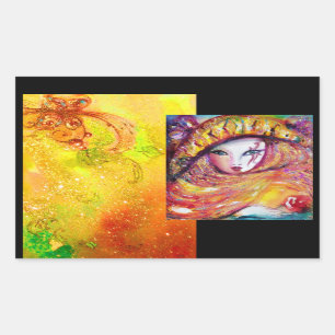 ADESIVO RETANGULAR MÁSCARA CARNIVAL NO AMARELO DOURADO COM ROSA VERME