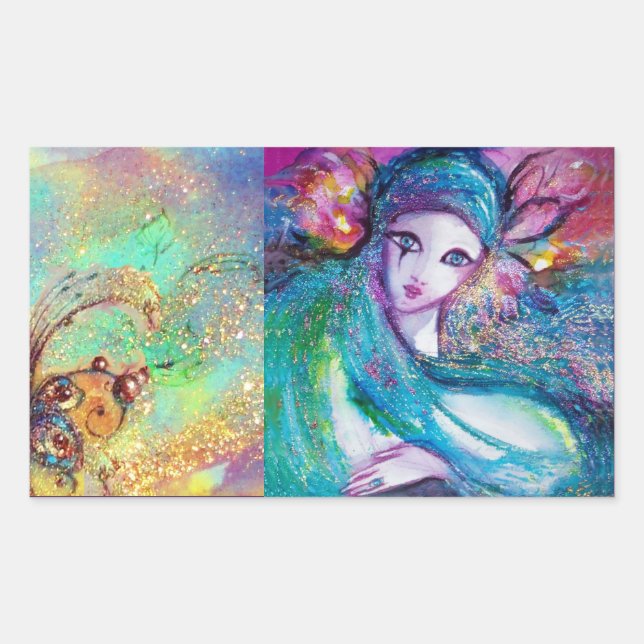 Adesivo Retangular MÁSCARAS AZUIS - Máscaras Mascarada Venezianas (Frente)