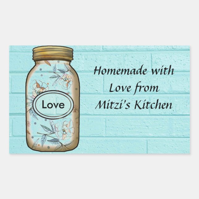 Adesivo Retangular Mason Jar Sticker/Labels personalizam. (Frente)