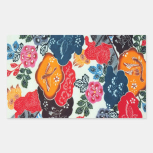 Adesivo Retangular Matéria têxtil japonesa do quimono do vintage