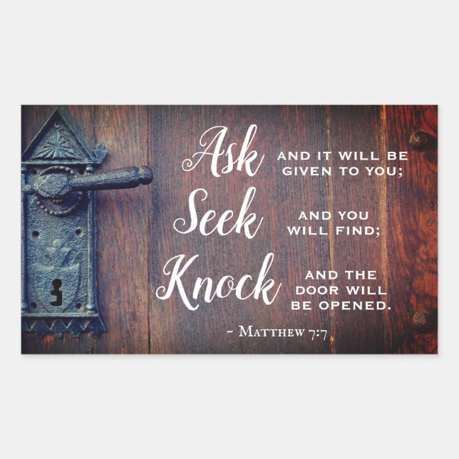Adesivo Retangular Mateus 7:7, Pergunte e ele será dado (Frente)