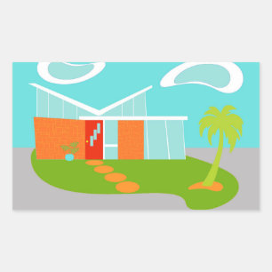 Adesivo Retangular Meio século Moderno Cartoon House Stickers