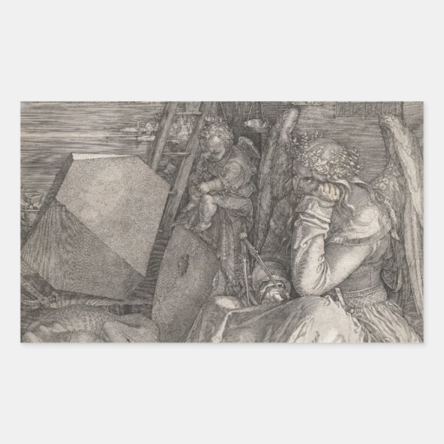 Adesivo Retangular Melancholia I, Engraçada por Albrecht Durer (Frente)