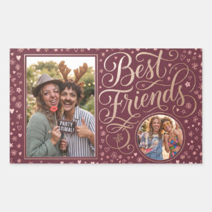 Adesivo Retangular Melhores Amigos Plum e Dourado Design de Foto Dupl
