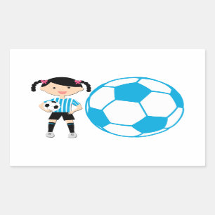 Adesivo Retangular Menina 2 do futebol e listras azuis e brancas da
