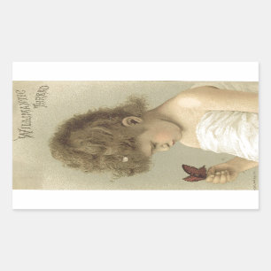 Adesivo Retangular Menina Admitindo Borboleta Ephemera