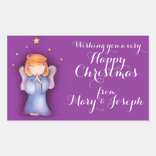 Adesivo Retangular Menina bonita rezando para a arte o nome da etique (Frente)