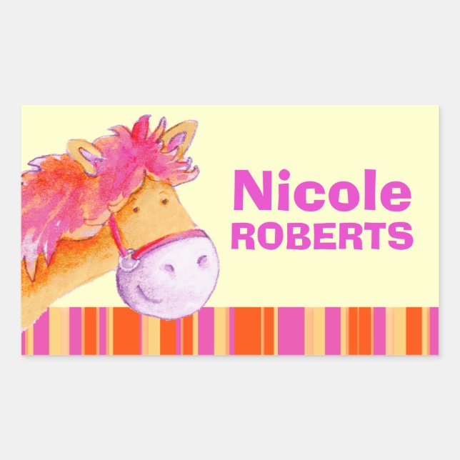Adesivo Retangular Menina com nome de cheio de pônei cor de laranja r (Frente)