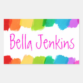 Adesivo Retangular Meninas com nome colorido de tinta cor-de-rosa