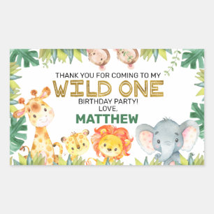 Adesivo Retangular Meninos Foliage Selvagens Um Animais Safari Aniver