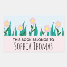 Meninos Rosa Girly Flowers & Name Bookplate