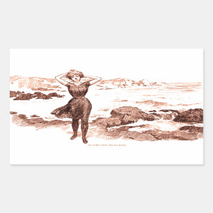 Adesivo Retangular Mermaid Beach Gibson Girl Victorian Antiguidade