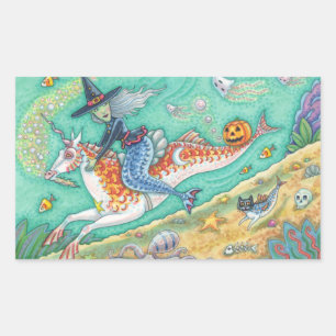 ADESIVO RETANGULAR MERMAID WITCH, HALLOWEEN MERHORSE FANTASY STICKERS