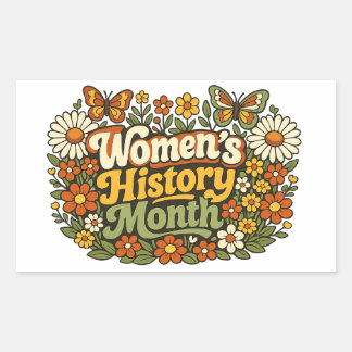 Adesivo Retangular Mês da História da Mulher Retro 70s Floral Groovy