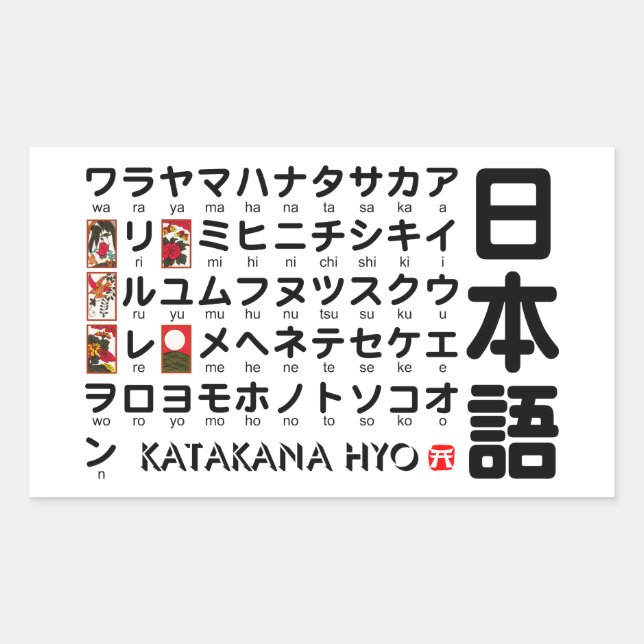 Adesivo Retangular Mesa Katakana (Hanafuda) Japonesa (Frente)