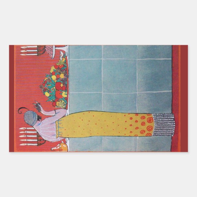 ADESIVO RETANGULAR MESA SENHORA E FRUTA DEFINIR FASHÃO DE BELEZA DECO (Frente)