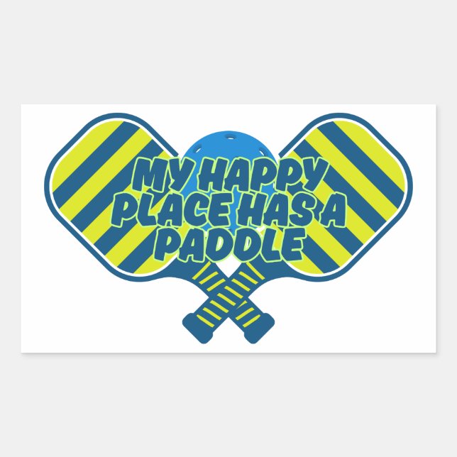 Adesivo Retangular Meu Lugar Feliz Tem Paixão de Pickleball (Frente)