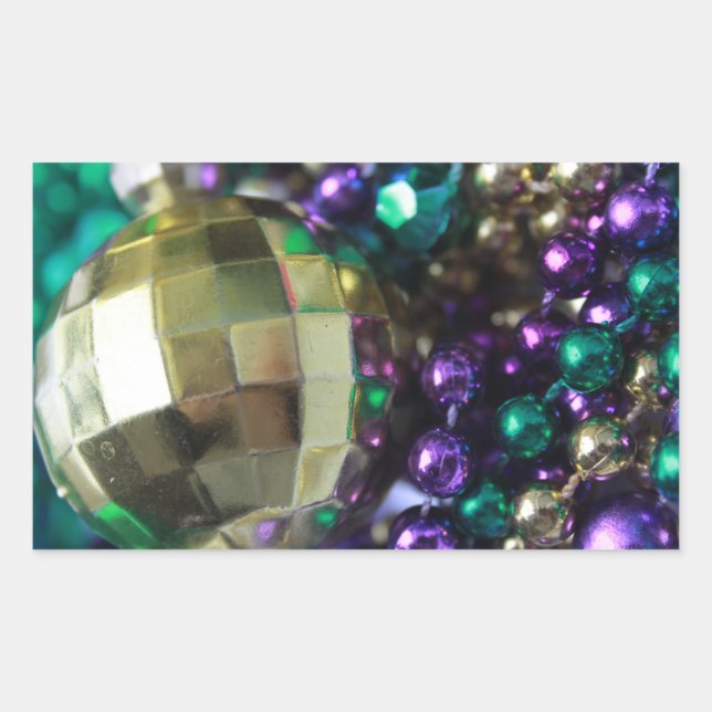 Adesivo Retangular Miçangas do Mardi Gras Douradas com Retângulos Per (Frente)