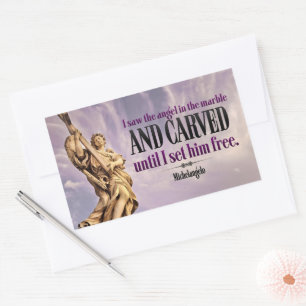 Adesivo Retangular Michelangelo Inspiracional Citação "Anjo Esculpido